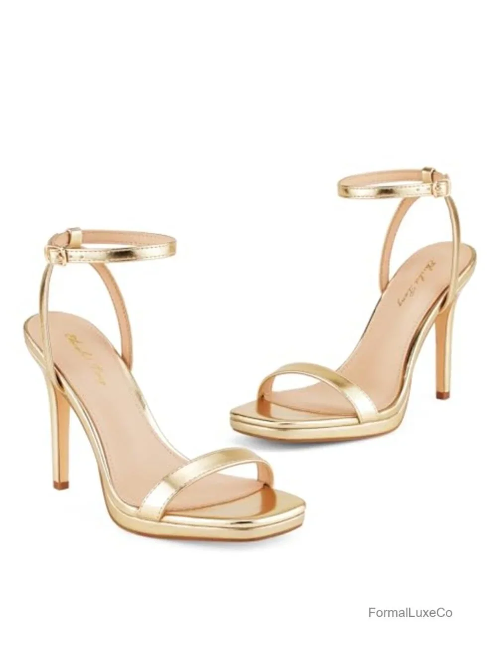 Strappy Stiletto Heeled Sandals Square Open Toe Ankle Buckle 4.33 Inch Heels